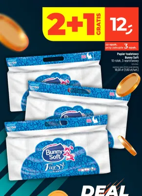 Papier toaletowy Bunny Soft 10 rolek, 3-warstwowy promocja w Dealz