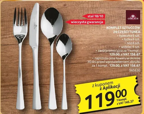 Komplet sztućców 24 części Tunea łyżeczka 6 szt., łyżka 6 szt., nóż 6 szt., widelec 6 szt. promocja w Selgros