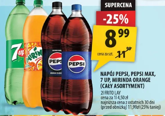 Napój Pepsi, Pepsi Max, 7 Up, Mirinda Orange (cały asortyment) promocja w Arhelan