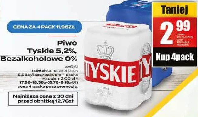 Piwo Tyskie Bezalkoholowe 0% promocja w Supeco
