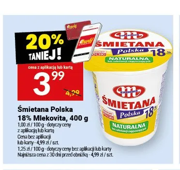 Śmietana Polska 18% Mlekovita promocja w Twój Market