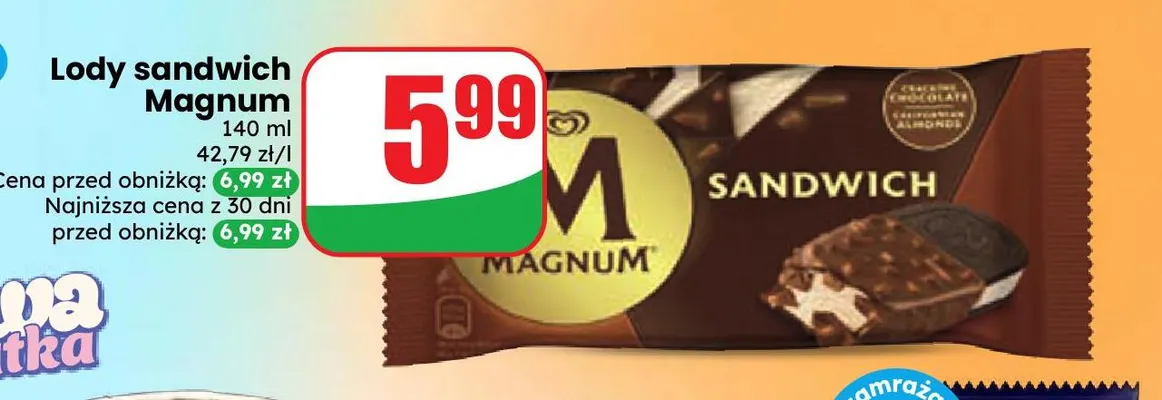 Lody sandwich Magnum promocja w Dino