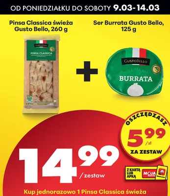 Pinsa Classica świeża + ser Burrata promocja w Biedronka