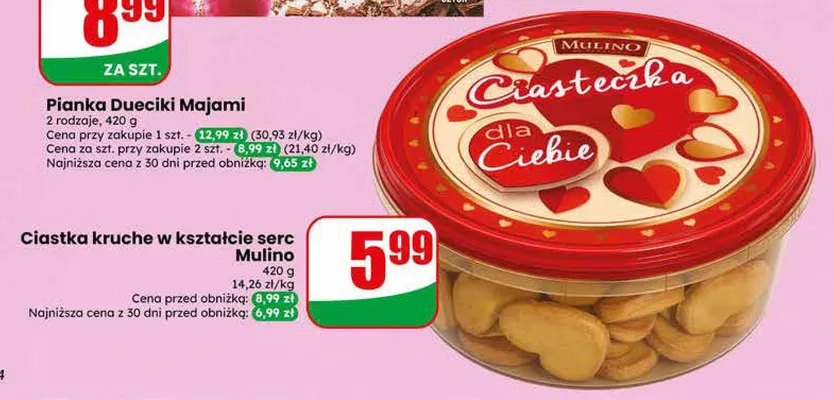 Ciastka kruche w kształcie serc Mulino promocja w Dino