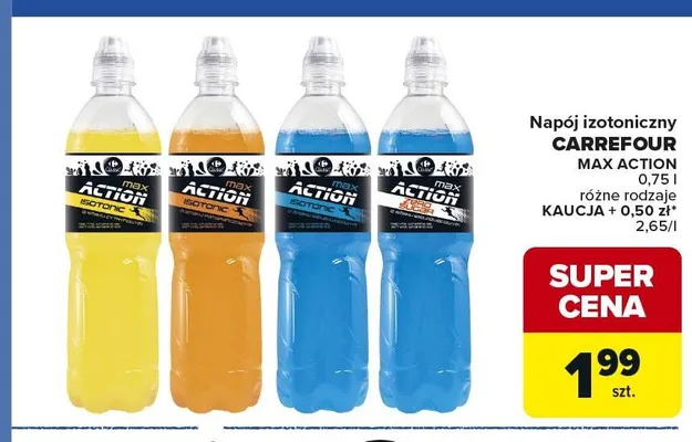 Napój izotoniczny CARREFOUR MAX ACTION 0,75l promocja w Carrefour Market