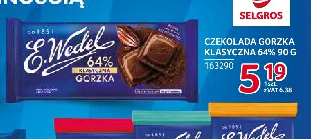 Czekolada gorzka klasyczna 64% E.Wedel promocja w Selgros
