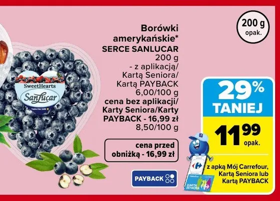 Borówki amerykańskie SERCE SANLUCAR promocja w Carrefour