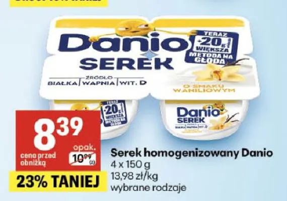 Serek homogenizowany Danio 4-pak promocja w Delikatesy Centrum