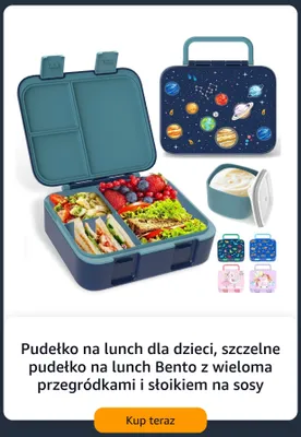 Pudełko na lunch dla dzieci szczelne Bento z wieloma przegródkami i słoikiem na sosy promocja w Amazon