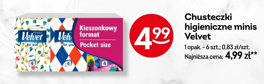 Chusteczki higieniczne minis Velvet promocja w Żabka