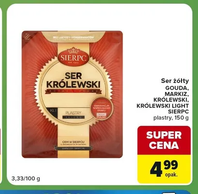 Ser żółty Królewski Sierpc plastry promocja w Carrefour Express