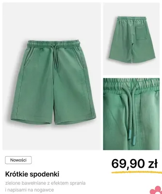 Krótkie spodenki Coccodrillo zielone bawełniane z efektem sprania i napisami na nogawce promocja w Coccodrillo