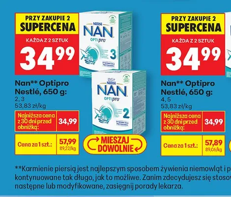 Mleko Nan Optipro Nestlé 650g 1, 2, 3 promocja w Biedronka