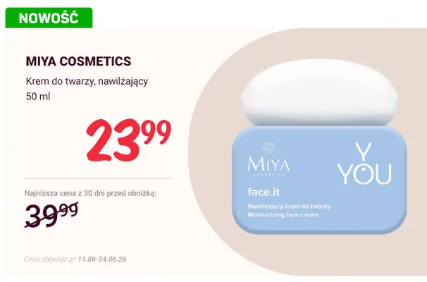 Krem do twarzy nawilżający Miya Cosmetics face.it promocja w Rossmann