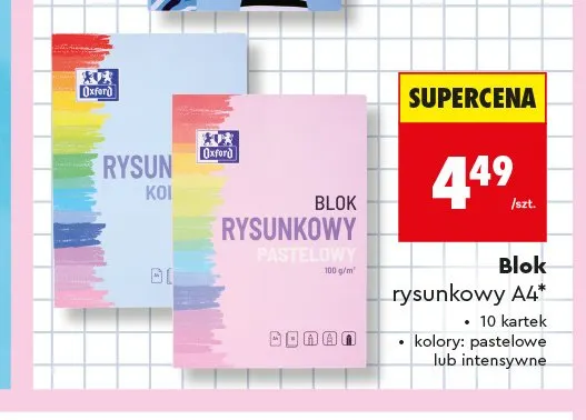 Blok rysunkowy A4 intensywny Oxford 10 kartek promocja w Biedronka