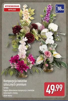 Kompozycja kwiatów sztucznych premium promocja w Aldi