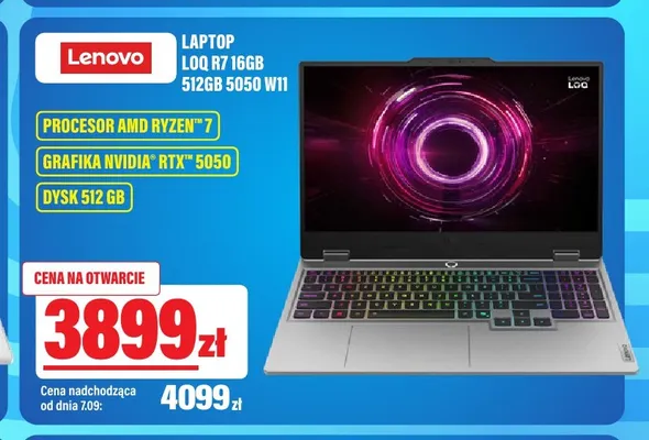 Laptop Lenovo Loq R7 16GB 512GB 5050 W11 promocja w RTV EURO AGD