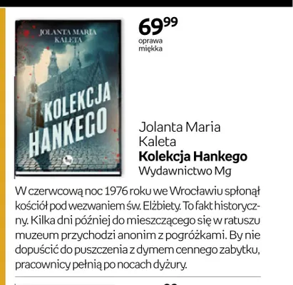 Książka Jolanta Maria Kaleta Kolekcja Hankego Wydawnictwo Mg oprawa miękka promocja w Empik