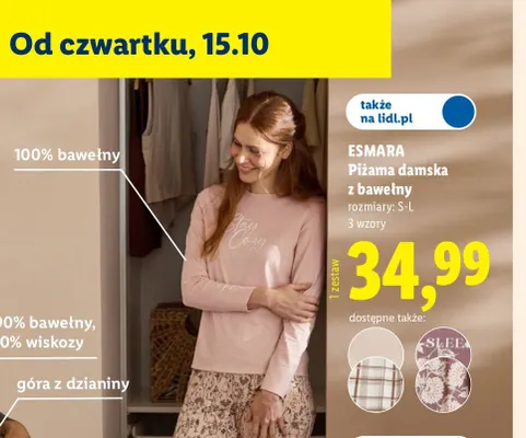 Piżama damska z bawełny Esmara promocja w Lidl