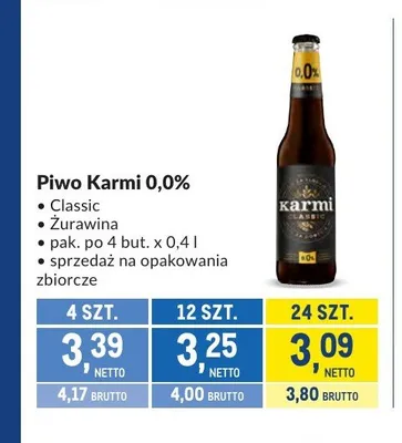 Piwo Karmi Classic 0,0% 4-pak 400 ml promocja w Makro