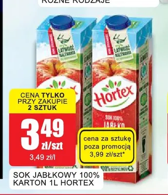 Sok jabłkowy Hortex 100% promocja w Bingo