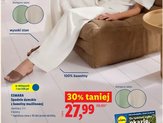 Spodnie damskie z bawełny muslinowej promocja w Lidl