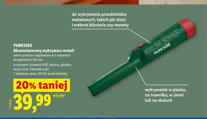 Akumulatorowy wykrywacz metali PARKSIDE promocja w Lidl