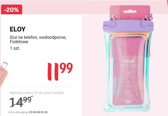 Etui na telefon wodoodporne fioletowe Eloy promocja w Rossmann