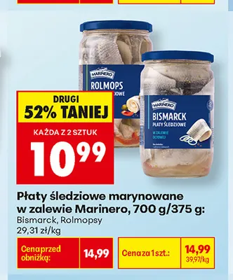 Płaty śledziowe marynowane w zalewie Marinero Rolmopsy promocja w Biedronka