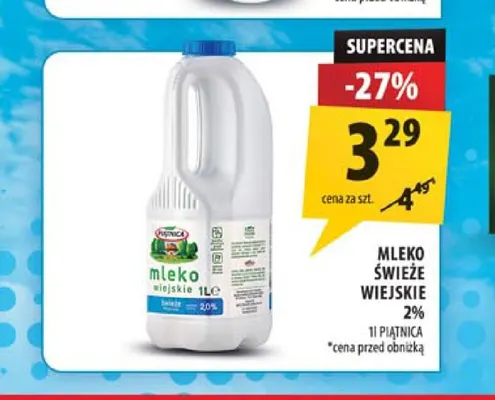 Mleko świeże Wiejskie Piątnica 2% promocja w Arhelan