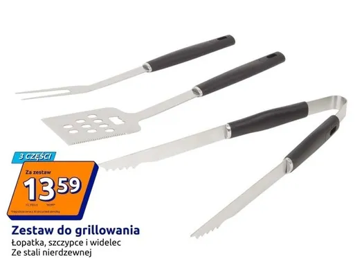 Zestaw do grillowania łopatka, szczypce i widelec ze stali nierdzewnej promocja w Action