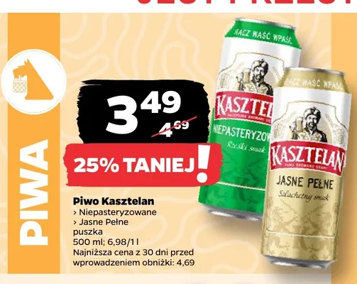 Piwo Kasztelan Niepasteryzowane promocja w Netto