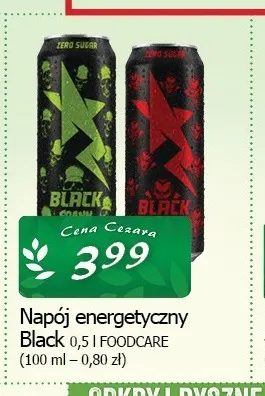 Napój energetyczny Black Zero Sugar promocja w CEZAR Delikatesy