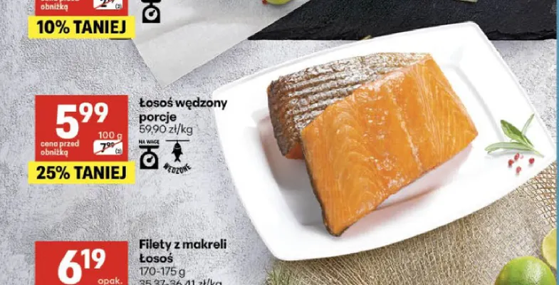 Łosoś wędzony porcje promocja w Delikatesy Centrum