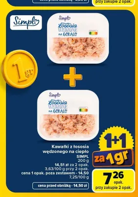 Kawałki z łososia wędzonego na ciepło Simpl promocja w Carrefour Market