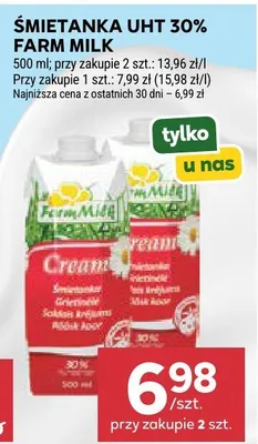 Śmietanka UHT 30% Farm Milk promocja w Stokrotka