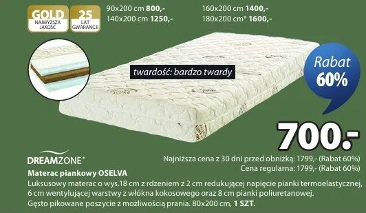 Materac piankowy OSELVA promocja w Jysk