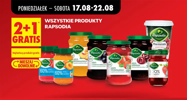 Dżem truskawkowy Rapsodia 60% mniej cukru promocja w Biedronka