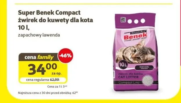Żwirek do kuwety dla kota Super Benek Compact zapachowy lawenda promocja w Super Zoo