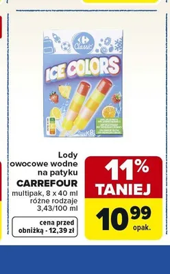 Lody owocowe wodne na patyku CARREFOUR 8-pak 40ml promocja w Carrefour Market