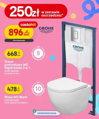 Stelaż podtynkowy WC Rapid Solido 3 w 1 przycisk chrom promocja w Castorama