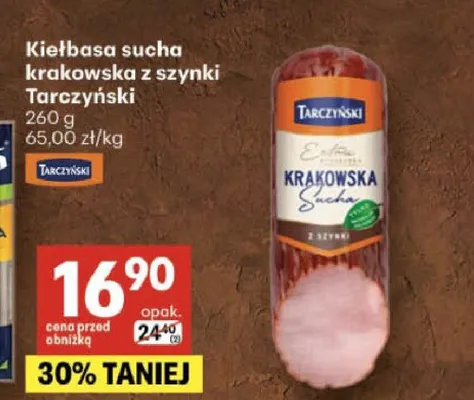 Kiełbasa sucha krakowska z szynki Tarczyński promocja w Delikatesy Centrum