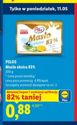 Masło ekstra 83% Pilos promocja w Lidl