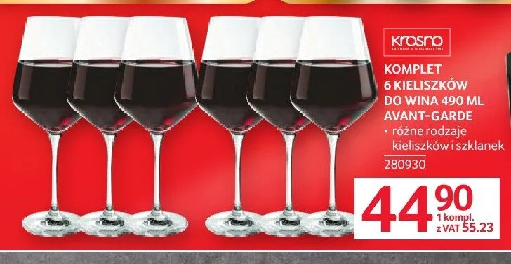 Komplet 6 kieliszków do wina 490ml Avant-Garde Krosno promocja w Selgros
