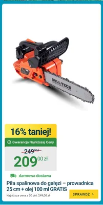 Piła spalinowa do gałęzi prowadnica 25 cm + olej 100 ml gratis Bull-Tech promocja w ERLI