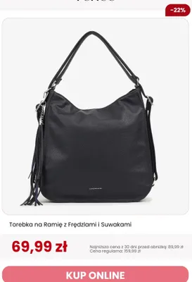 Torebka na ramię z frędzlami i suwakami Luigisanto promocja w Renee