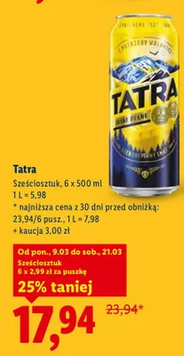 Piwo Tatra Sześciosztucznik promocja w Lidl
