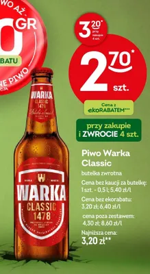 Piwo Warka Classic butelka zwrotna promocja w Żabka
