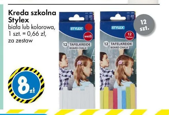 Kreda szkolna Stylex biała 12-pak promocja w Tedi