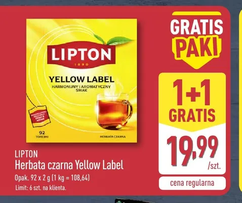 Herbata czarna Yellow Label Lipton promocja w Aldi